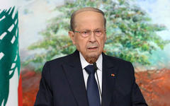 El presidente de Líbano, Michel Aoun, mientras se dirigía a la Asamblea General de las Naciones Unidas a través de un mensaje de video grabado, 24 de septiembre de 2021, en Baabda, Líbano. Foto: Reuters.