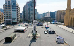 Una vista aérea muestra la Plaza de los Mártires de Beirut, la capital libanesa, casi desierta el 26 de marzo. (AFP)