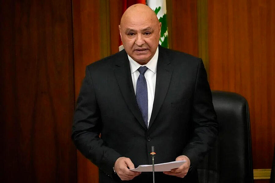 El recién electo presidente libanés, Joseph Aoun, pronuncia su primer discurso en el Parlamento | Beirut, Líbano, enero 9, 2025 (Foto: Hussein Malla / AP)