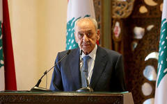 El presidente del parlamento libanés, Nabih Berri, durante una conferencia de prensa en Beirut. Foto: Reuters