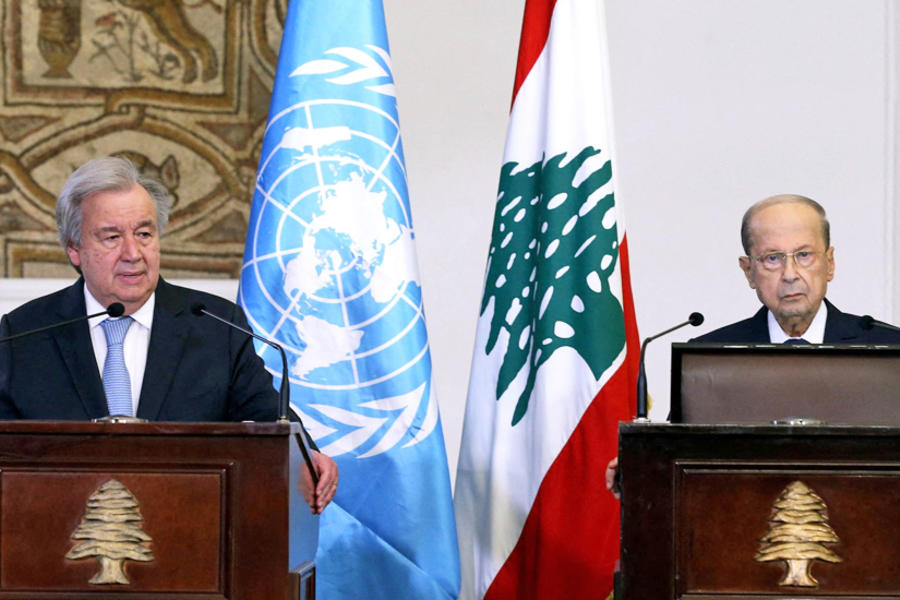 El Secretario General de las Naciones Unidas, Antonio Guterres, y el presidente del Líbano, Michel Aoun. Foto: AFP.