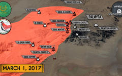 Frente de Palmira por la noche del 1 de Marzo (Mapa SouthFront). 