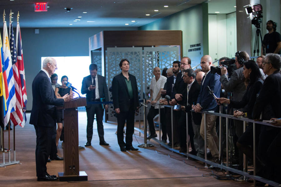 Staffan de Mistura, Enviado Especial de ONU para Siria, en conferencia de prensa tras su sesion cerrada con el Consejo de Seguridad (Foto ONU - Manuel Elías).