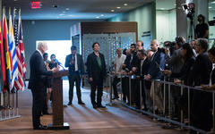 Staffan de Mistura, Enviado Especial de ONU para Siria, en conferencia de prensa tras su sesion cerrada con el Consejo de Seguridad (Foto ONU - Manuel Elías).