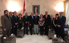 Delegación argentina recibida por el Presidente del Parlamento, Najdat Ismael Anzour, junto a cinco diputados sirios (Damasco | Septiembre 20, 2017).