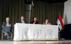 El Prof. Gustavo Cataldo brindó conferencia en la Facultad de Teología del Patriarcado Católica Melquita, en Damasco (Foto: Embajada de Chile en Siria) 