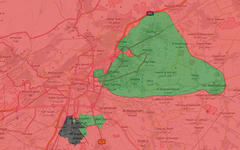 Cantón terrorista de Ghouta Oriental en el conurbano de la capital siria, Damasco (Mapa: SCWMap).