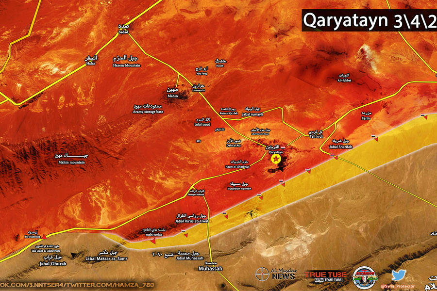 Mapa Actualizado de Al Qaryatain, 3 Abril 2016 (Al Masdar News).