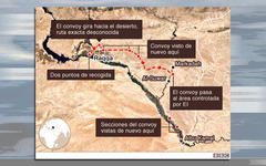 Itinerario del convoy que extrajo el 12 de octubre pasado a los terroristas de DAESH de la ciudad de Raqqa (Mapa BBC).