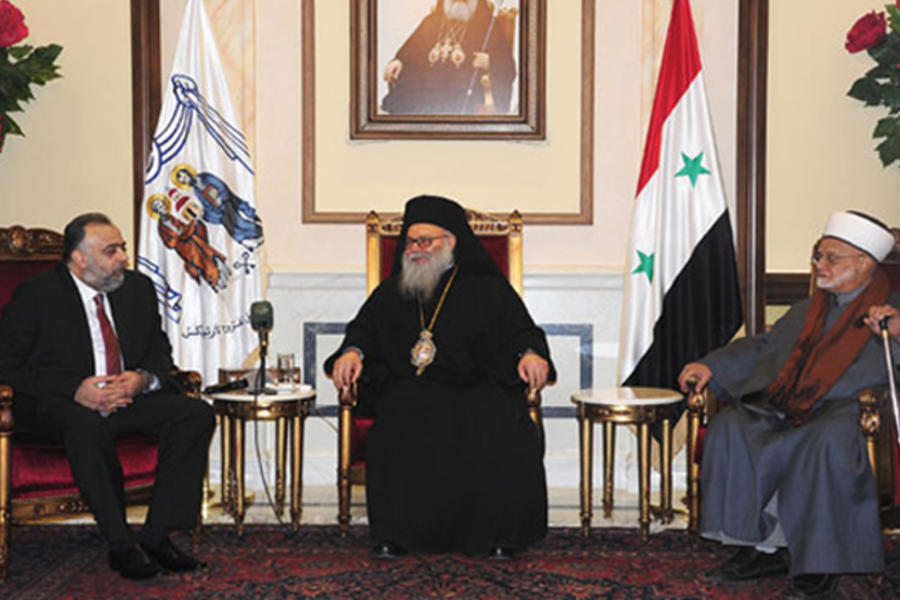 Ministro Al Sayyed junto al Patriarca Juan X Yazigi de la Iglesia Ortodoxa de Antioquía.