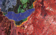 Situación en el frente de Idleb al 5 de marzo de 2020. Corredor de seguridad a establecerse en Ruta M4 según el nuevo acuerdo ruso-turco (Mapa ISWN)