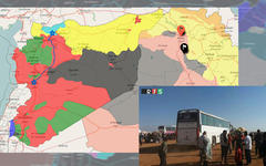 Montaje sobre mapa del portal syriancivilwarmap. Imágen transportados: agencia siria RTS.