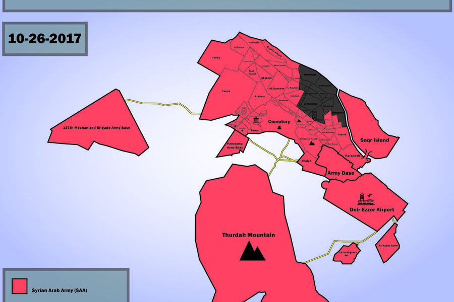 Ciudad de Deir Ezzor: evolución del avance leal sobre DAESH | Octubre 26, 2017 (Mapa SouthFront).