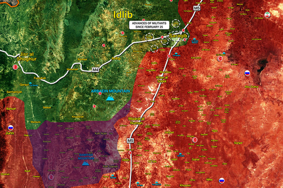 Avances del EAS en el sur de Idleb entre el 23 y 27 de  Febrero 25, 2020 (Mapa SF)