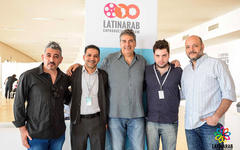 Edgardo Bechara El Khoury, junto al director de Documentales de Al Jazeera, Jamel Dallali; el vicepresidente del INCAA, Ralph Haiek, y Christian Mouroux (Imágenes gentileza LatinArab).